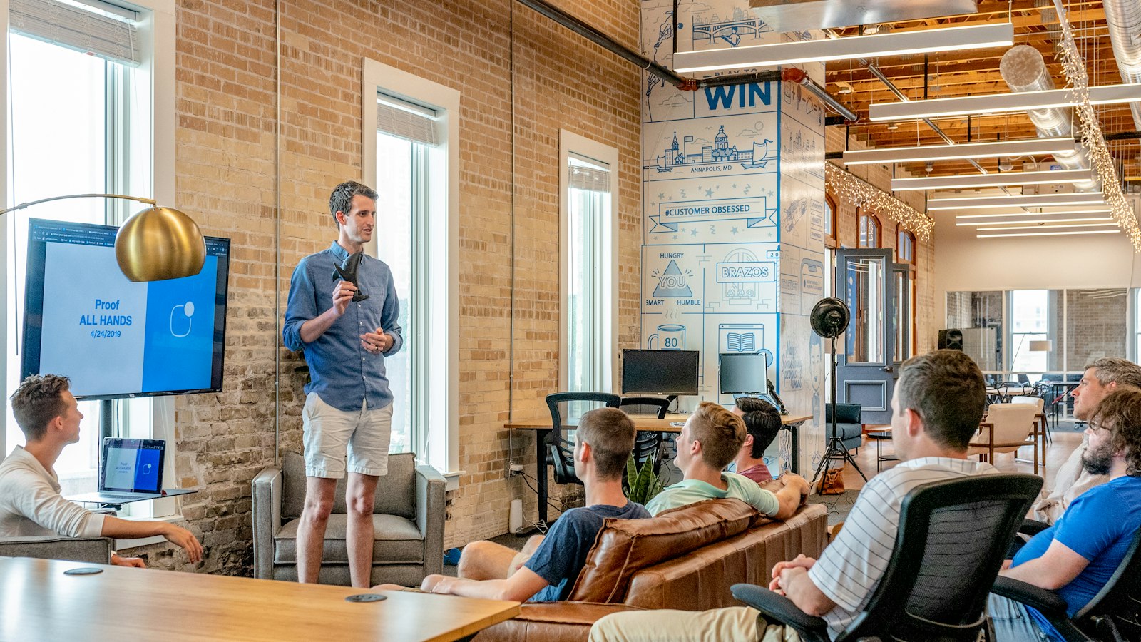 Growth team collaborating in a modern office